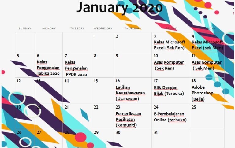 jadual 2020 jan