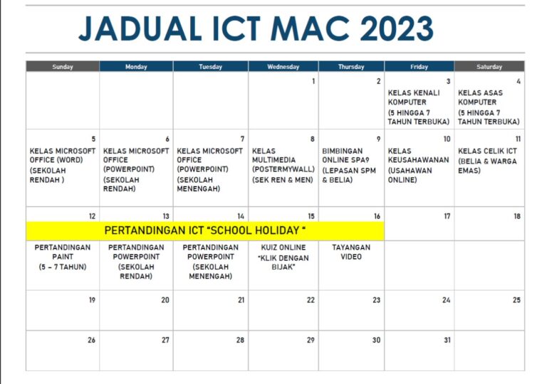 jadual mac 2023
