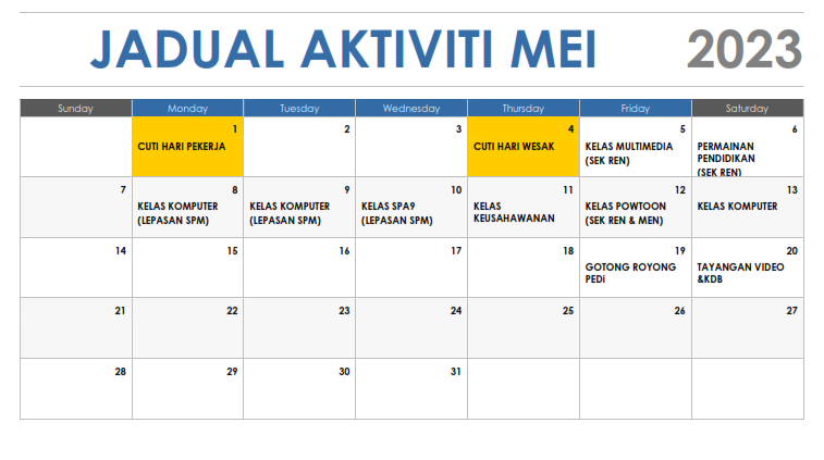 JADUAL AKTIVITI MEI 001